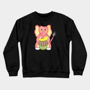 Cute elephant eating banana cupcake. Crewneck Sweatshirt